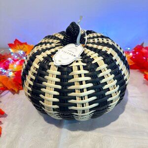 Halloween 9 inch black and white woven pumpkin for indoor ad outdoor use
